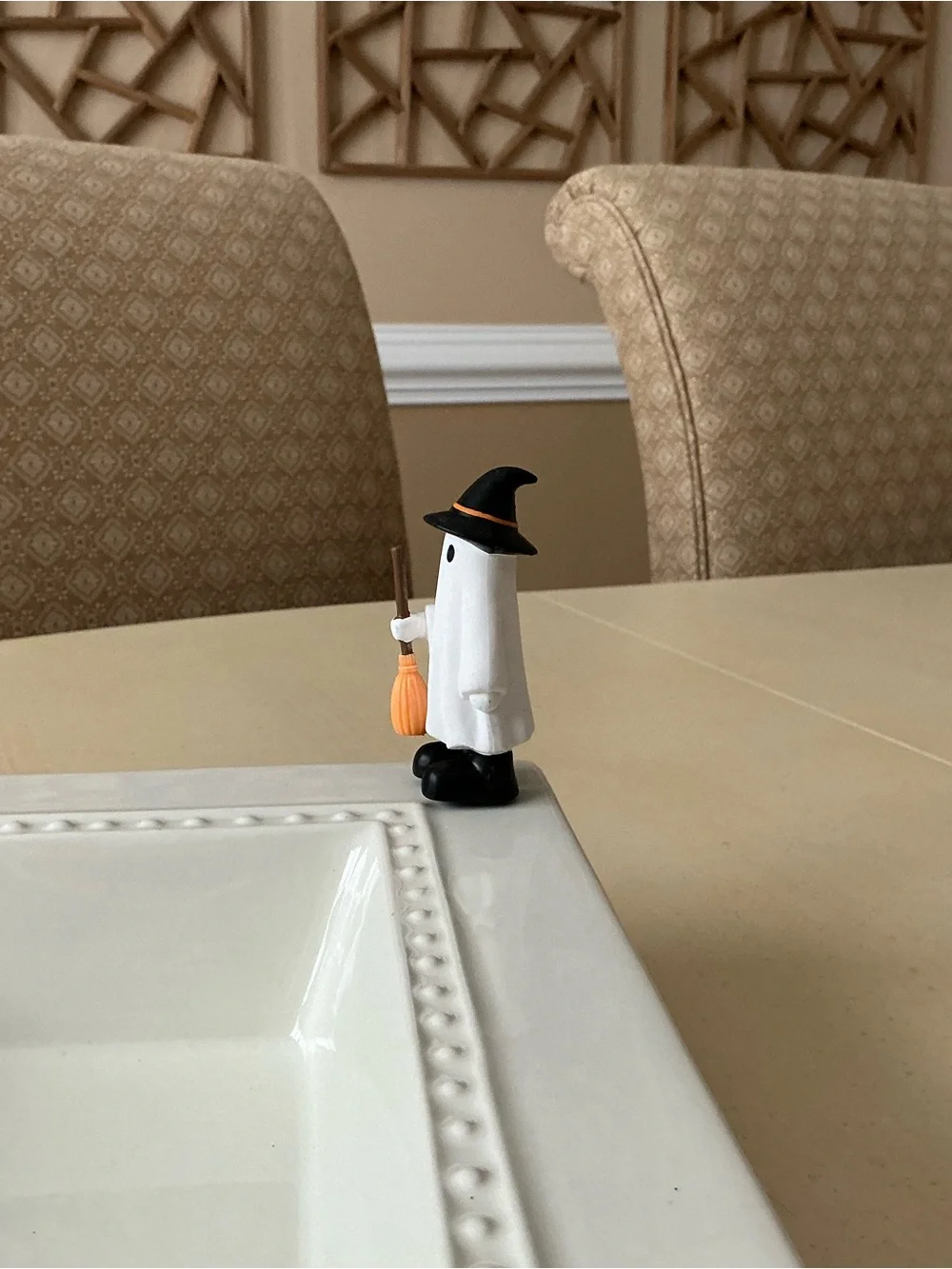 Little Ghost With Witch Hat and Broom Decoration 🧹